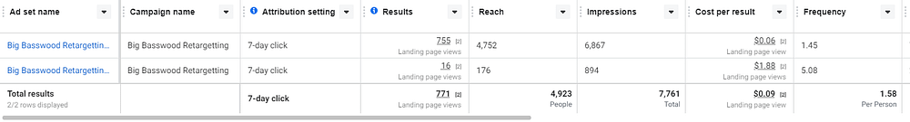 Big Basswood Facebook Retargetting Campaign Results (1)
